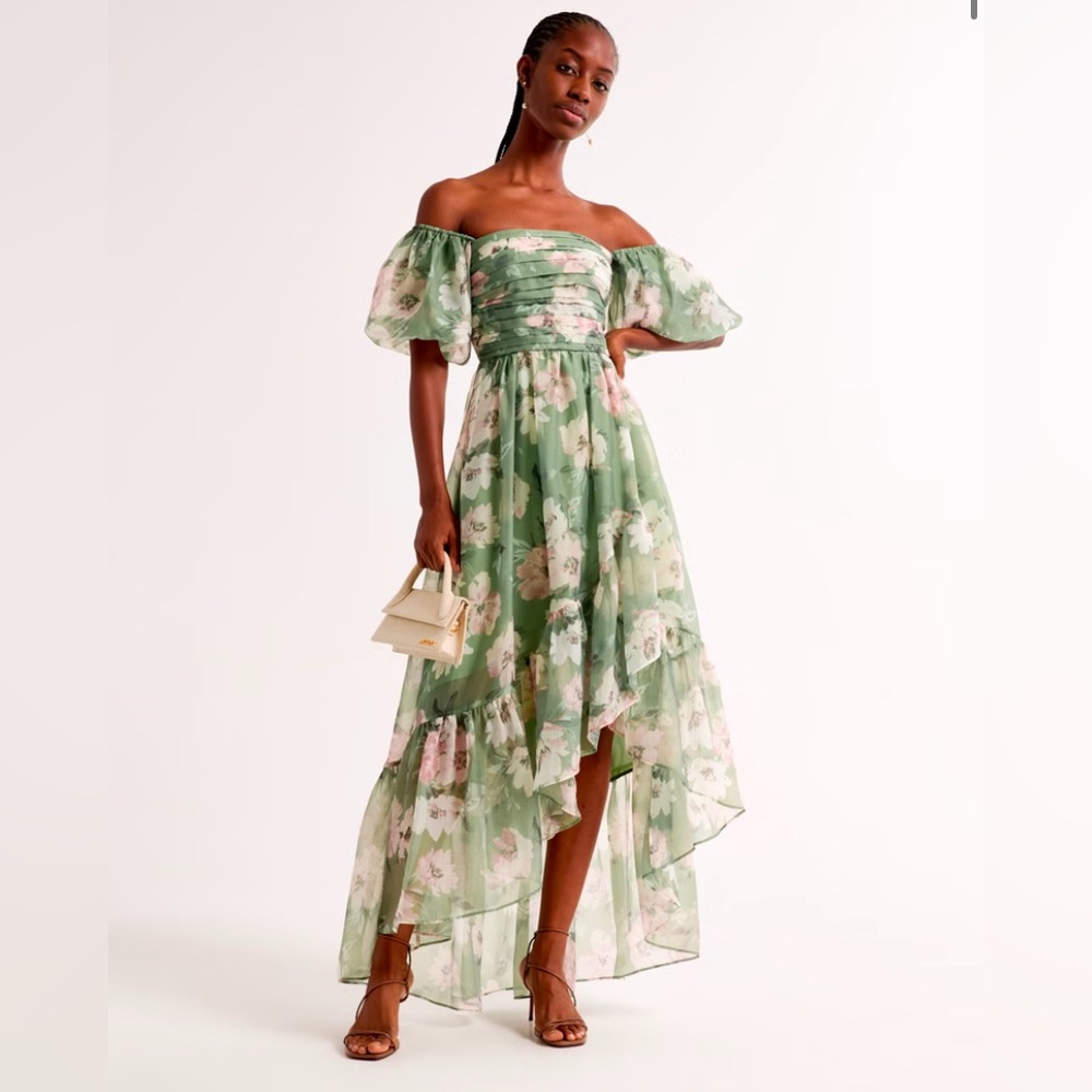 Floral Off-Shoulder Green Dress